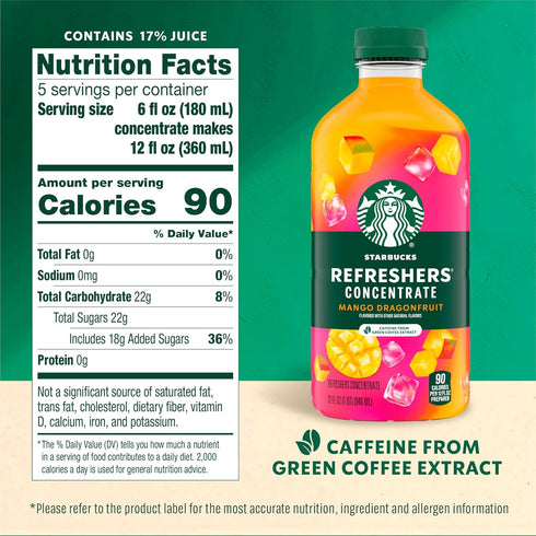 32 oz Starbucks Refreshers Concentrate Mango Dragonfruit, Refreshing Drink, Cold Drinks fl