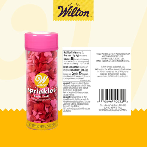 Wilton Jumbo Heart Sprinkles, Heart-Shaped for Valentine's Day Cakes, Cupcakes & Cookies, 3.2 oz, Red and Pink