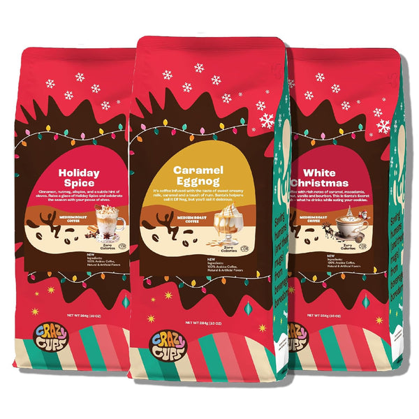 Crazy Cups Flavored Holiday Ground Coffee Variety Pack, Includes Holiday Spice, White