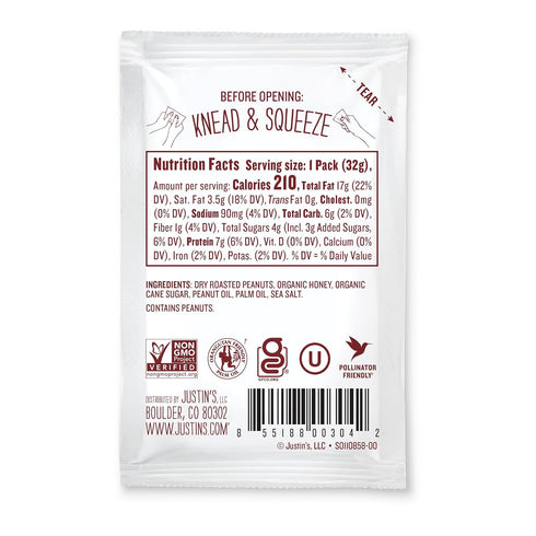 Justin's Honey Peanut Butter Squeeze Packs, Gluten-Free, Non-GMO, Pack of 10 (1.15oz each)