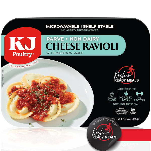 KJ Poultry Kosher Parve Ready Meals - Cheese Ravioli in Tomato Sauce,