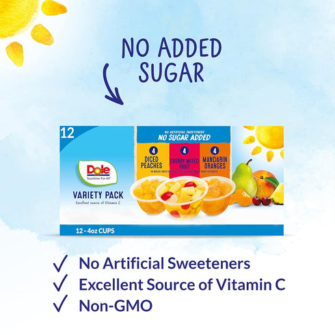 Dole Fruit Bowls No Sugar Added Variety Pack - 4oz Snacks of Peaches, Mandarin Oranges & Cherries