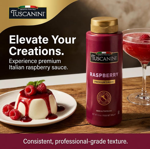 Sauce,10.6 oz Tuscanini Italian Premium Raspberry | Made in Italy | Gourmet Fruit Syrup for Cheesecake, Plating