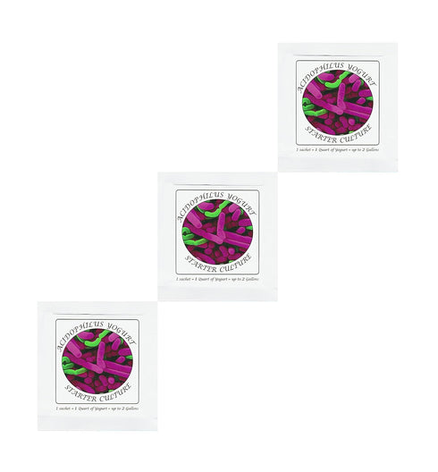 Pack 3 Yogurt Starter Cultures - of Freeze-dried Culture Sachets for Acidophilus Yogurt