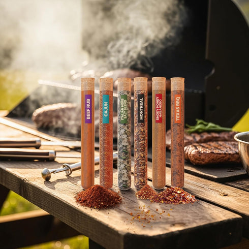 Set 6 BBQ & Grill Spice - Spice Blend Flavors in Tubes in a Gift Box, For Smoking, Seasosonig, Griling, Christmas