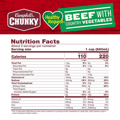 Country 18.8 Oz 12) Campbells Chunky Healthy Request Soup, Beef Soup with Vegetables, Can (Case