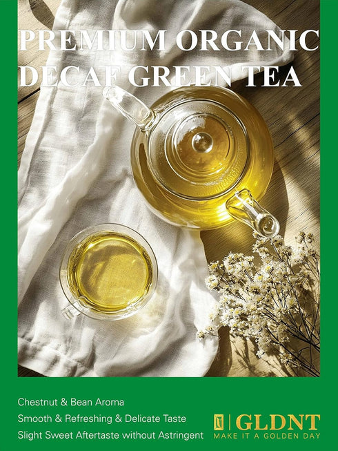 16 GLDNT Organic Decaf Green Tea, Organic Decaffeinated Green Tea Loose leaf, Delicate & Smooth Flavor, Hot & Iced Tea