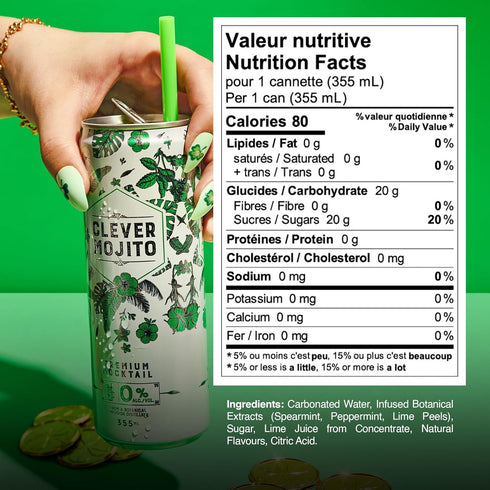 70 Pack 12 (12 oz CLEVER - Mojito, Nonalcoholic Mocktails for Any Occasion, Sugar-Free Beverages with Botanical