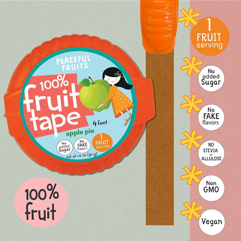 100% 12 Packs Peaceful Fruits Fruit Tape - Apple Pie - - Just Fruit - No Added Sugars, No Sugar Substitutes, No Dyes