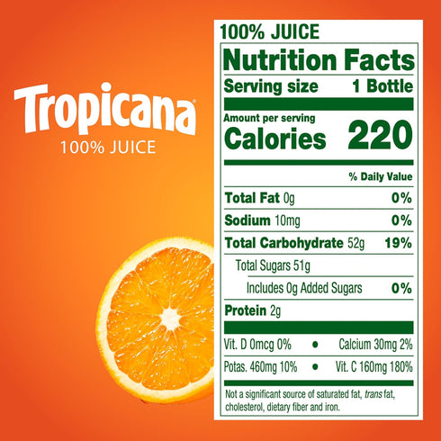 100% 15.2 oz (Pack 12) Tropicana Juice Orange Blend, Single Serve, fl Bottles of - Real Fruit Juice, Vitamin C Rich, No
