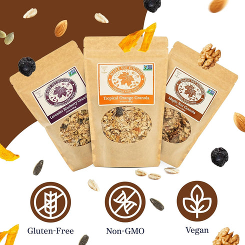 Pack 10 oz 3-Pack Maple Nut Kitchen Artisanal Variety Granola Bites - Lavender Blueberry, Tropical Orange, Maple Nut