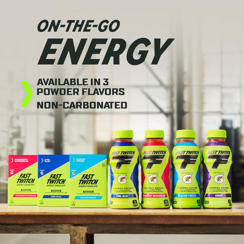 0.08oz Packets, 10 Pack, Fast Twitch Energy Drink Mix from Gatorade Powder Sticks, Cool Blue, Zero Sugar, Caffeine