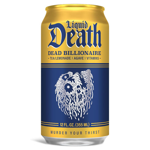 12 Oz (Pack 12) Liquid Death Iced Tea - Dead Billionaire (Black Tea/Lemonade), Less Sugar*, Boost of Caffeine, B