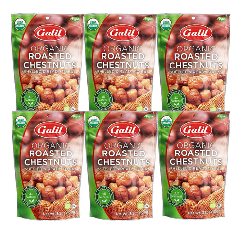 Galil Organic Roasted Chestnuts, Pack of 6, 3.5 oz Bags, Shelled Chestnut,