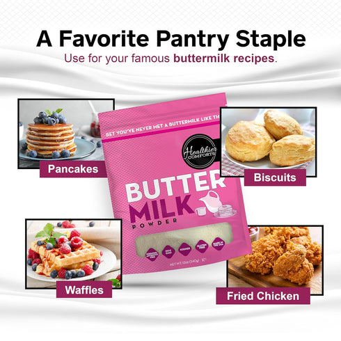 (12oz) Healthier Comforts Premium Cultured Buttermilk Powder | Kosher, Gluten Free, Non-GMO | Pancakes, Biscuits, Salad