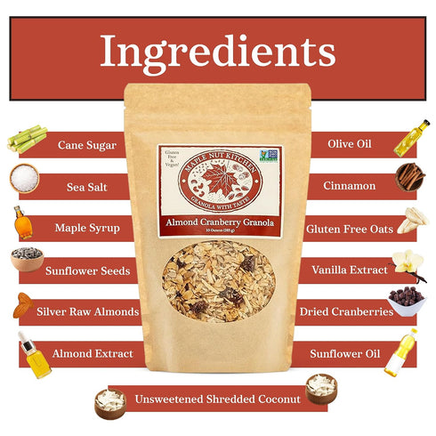 3 Pack Maple Nut Kitchen Almond Cranberry Granola Crunchy, Delicious, Artisan Granola with Gluten Free Oats, Almonds