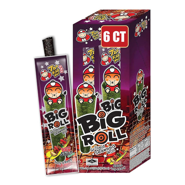 Big Roll Grilled Seaweed Snacks by Tao Kae Noi - BBQ Flavor Nori Sheet Rolls, Healthy Snacks, 6 Pack