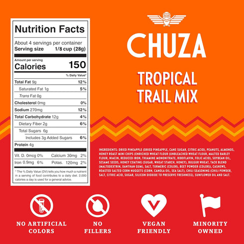 (4 oz. Pack 2) CHUZA Tropical Spicy Trail Mix of Mexican Snacks Style Sweet Chili Nuts & Dried Fruit, Spicy Nuts