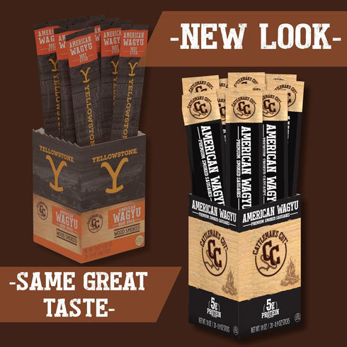 0.9 Pack 20 Cattleman's Cut American Wagyu Beef Sticks, Premium Bulk Protein Snacks, Keto Friendly, Gluten Free