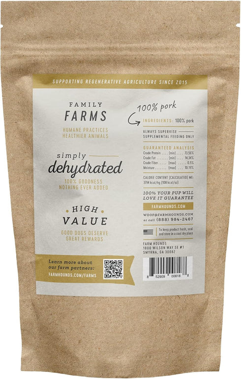 100% 3.5 oz 1 Pack Farm Hounds - Pork Jerky - Premium Natural Jerky for Dogs - Humanely Raised Pork - Break-to-Size