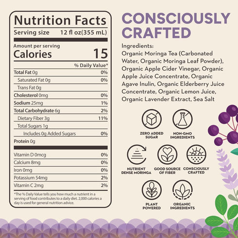 3g Immunity 12oz RINGA Elderberry Lavender Lemonade Sparkling Drink - Organic Moringa + Apple Cider Vinegar