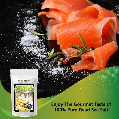 Aromasong 100% Natural Sea Salt From the Dead Sea, Fine Grain Table Salt, Large Bulk 2.43 Lb Resealable Bag, 100% Pure & Natural, Unrefined, Gluten Free, Sea Salt for Daily Cooking