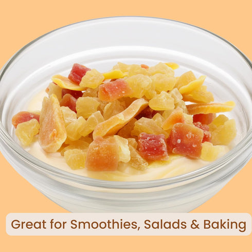 3 Lbs Tropical Fruit Mix, Natural Mango Slices, Papaya Chunks, Pineapple Tidbits & Cantaloupe in Resealable Bag