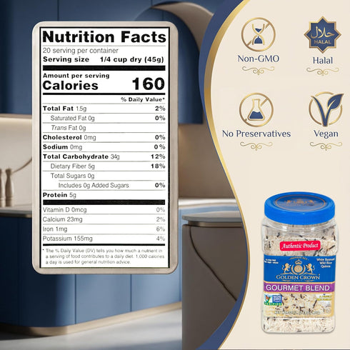 3-in-1 32 oz (2 lbs) Golden Crown Multigrain Blend with White Basmati, Wild Rice & Quinoa - Premium Quality, Vegan