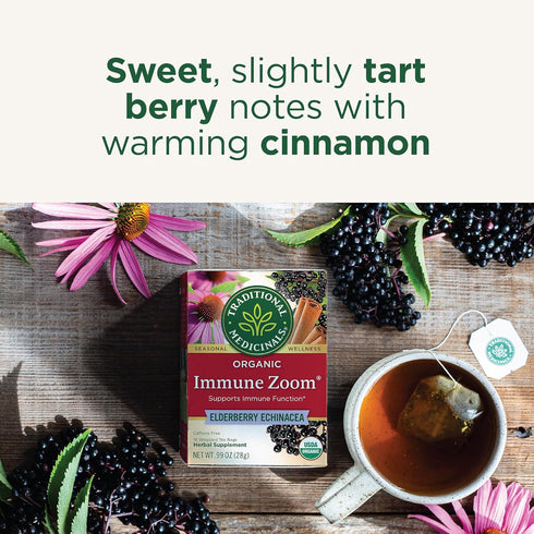 Immune Immune 16 Traditional Medicinals Tea, Organic Zoom Elderberry Echinacea - Supports Function - Kosher, Non-GMO