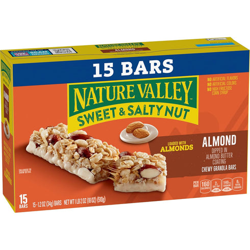 15 18 oz Nature Valley Sweet and Salty Nut Granola Bars, Dark Chocolate Peanut Almond, Bars