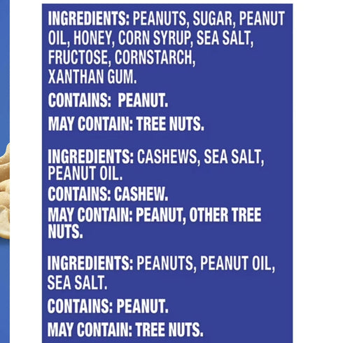 Vallary Pack 10 3 4 3 Nut Variety Individually Wrapped Snack Bags | Salted Cashews, Salted Peanuts & Honey Roasted
