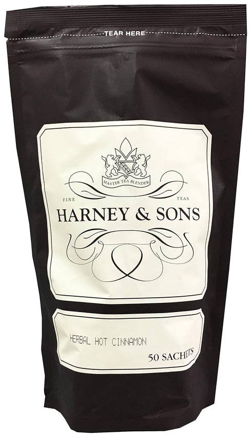 Harney and Sons Hot Cinnamon Herbal | 50 Sachets of Black Tea with Clove, Orange Peel, and Cinnamon