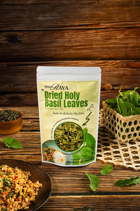 20 (0.71 OZ.) Pack 1 Thairaya Premium Dried Holy Basil leaves Kaprao Thai hearbs Natural Grams Product of Thailand thai