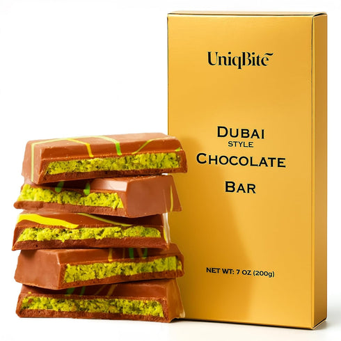 UniqBite Dubai Chocolate Bar Pistachio, Crunchy Loaded Viral Knafeh Chocolate Bar with