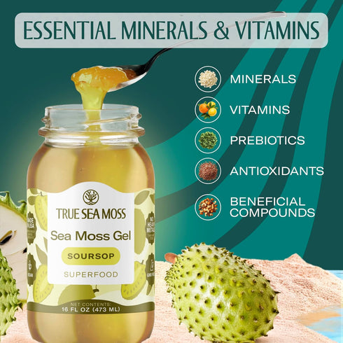 Pack 1 TrueSeaMoss Sea Moss Gel Made in USA Wildcrafted Seamoss, Fruits & Jarred Vegetables Soursop, of (Labels may