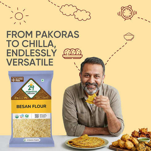 24 Mantra Organic 100% 1 LB Besan/Gram Flour/Besan Pindi - Organic | Chemical Free & Pesticides Free | Uniform Particle