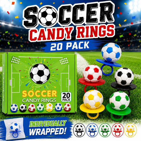 3D 20 Count Soccer Candy Rings Bulk Individually Wrapped Suckers Soccer Party Favors Team Gifts Sports Goodie Bags