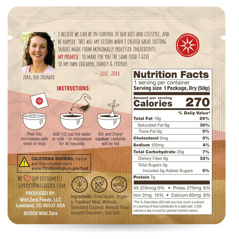Wild Zora Instant Grain-Free Hot Cereal - Paleo Friendly Breakfast, Oatmeal Substitute, Gluten Free, 5-Pack Variety