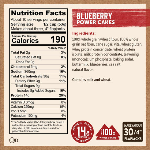 Protein,100% (Pack 6) Kodiak Cakes Power Cakes, Pancake & Waffle Mix, Blueberry, High Whole Grains