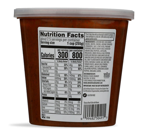 24 OZ Whole Foods Market Kitchens Classic Beef Chili