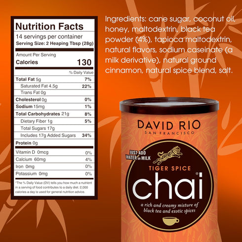 Tiger Spice Chai Tea Latte Mix, 14 Oz, Organic Spices, Black Tea, Dairy Free, 14 Servings