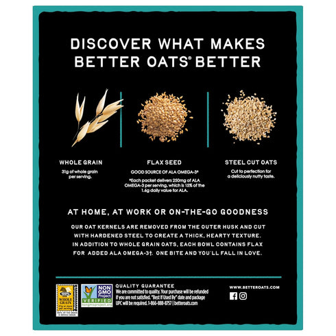 Packets, 11.6 oz 10 (Pack 6) Better Oats Steel Cut Instant Oatmeal Original Flavor with Flax Seeds and Whole Grains