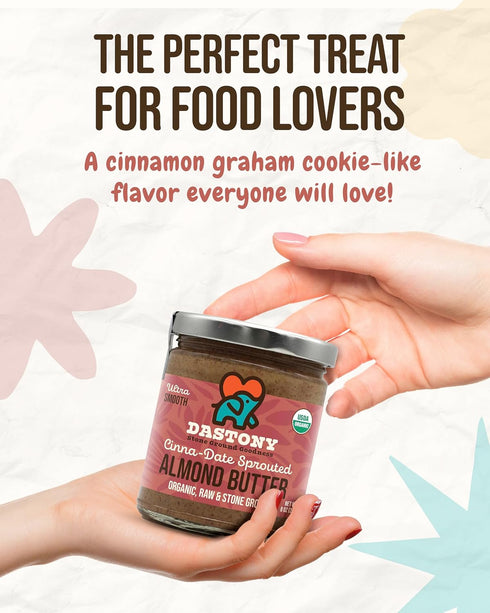 8 oz, Pack 2 Dastony Cinna-Date Sprouted Almond Butter - Raw Almond Butter