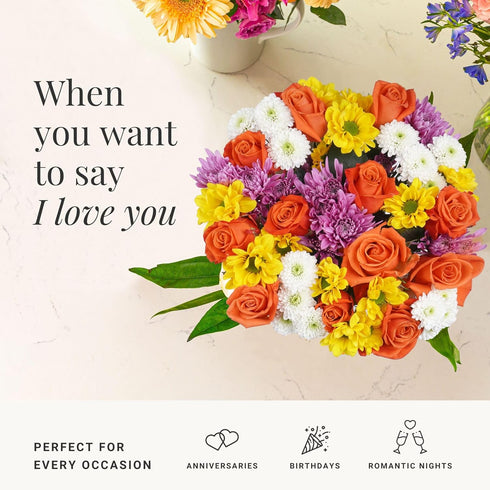 BloomsyBox Radiant Delight Bouquet (Glass Vase Included) Fresh Flowers for Delivery Special for Birthday, Anniversary