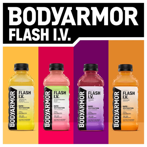 20 Oz (Pack 12) BODYARMOR Flash I.V. Electrolyte Beverage, Orange, Hydration Drink with Coconut Water For Rapid