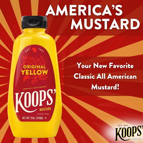 Koops' Original Yellow Mustard 12 Oz, Gourmet Mustard, Gluten-Free, Kosher, Made in USA