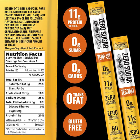 Country Pack (18 Count) 11g Tillamook Smoker Zero Sugar Beef & Pork Sticks Variety - Original, Spicy Jalapeno