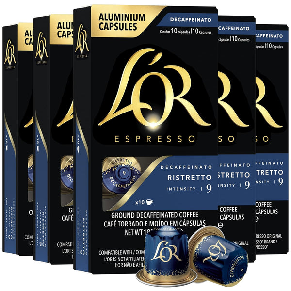 L'OR DECAF Espresso Capsules, 50 Count DECAF Ristretto, Single-Serve Aluminum Coffee Capsules Compatible