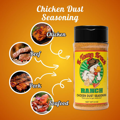 K-Town Krack Ranch Chicken Dust Seasoning - All-Purpose BBQ Rub for Chicken, Beef, Pork
