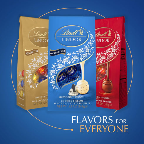 5.1 oz (6 Pack), Lindt LINDOR Cookies & Creme White Chocolate Candy Truffles, Bags Smooth Melting Center